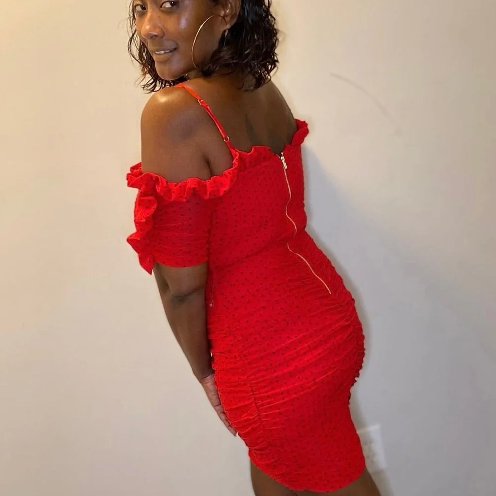 Entry Red Ruffled Mini Dress - Picture 2 of 3